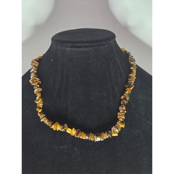 Tiger's Eye Chip Necklace Barrel Clasp Closure - Picture 2 of 5